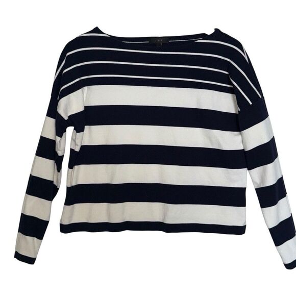 J.Crew Shirt Women Blue White Striped Long Sleeve Classic Heavyweight Knit Small - Picture 2 of 8